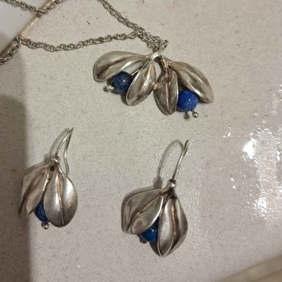 Pair of Sterling Silver Dangle Earrings with Matching Necklace – Handmade, circa - Picture 1 of 1